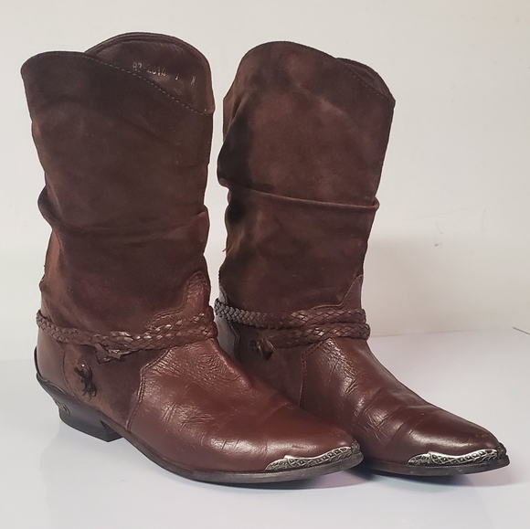 Vintage Zodiac Suede Leather Cowboy Boots Size 7 - Picture 1 of 9